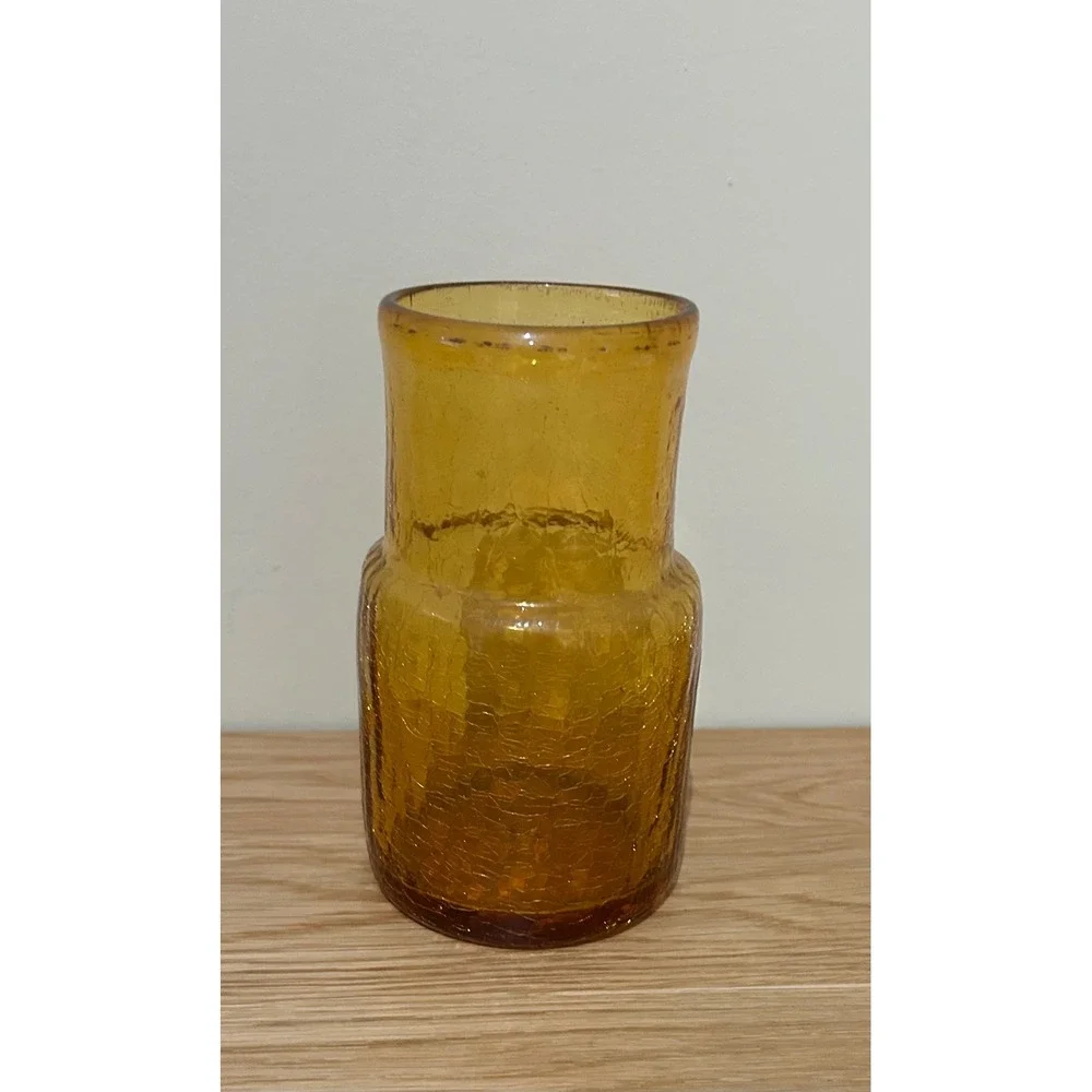 MCM style Pilgrim dark amber crackle ‎ glass vase with sticker